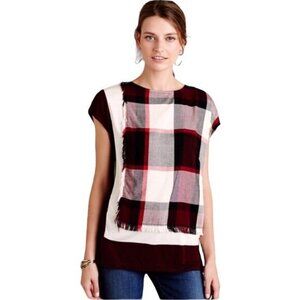 Anthropologie Postmark Hammond Women's Top Buffalo Plaid Fringe Knit Size S